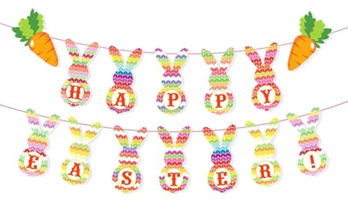 Tsathoggua Decoración de Pascua para el hogar, pancarta de feliz Pascua, banderines de Pascua para decoración del hogar, pancarta de papel de conejo de Pascua feliz, decoraciones de pancarta de