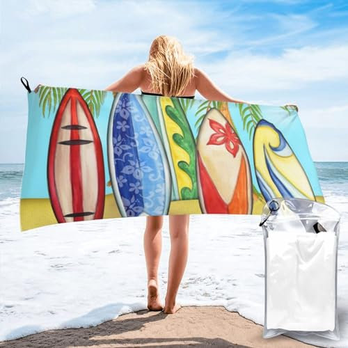 AAPIKA Bedrucktes Mikrofaser-Badetuch mit Surfbrett, 160 x 80 cm, ultrafeines, schnell trocknendes, saugfähiges Reisehandtuch