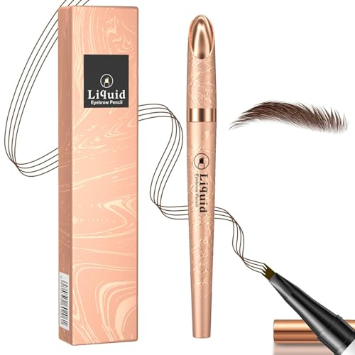 YANINEE 3D Wasserfest Augenbrauenstift Härchenzeichnung, Schnell Trocknend und Langlebig Magischer Microblading Flüssiger Augenbrauen Stift mit 4 Gabelspitzen (Hellbraun)