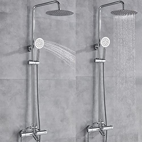 Juego de ducha con termostato, alcachofa de mano, con bañera, juego de ducha de lluvia, empotrable, de metal, ultradun, orbicular
