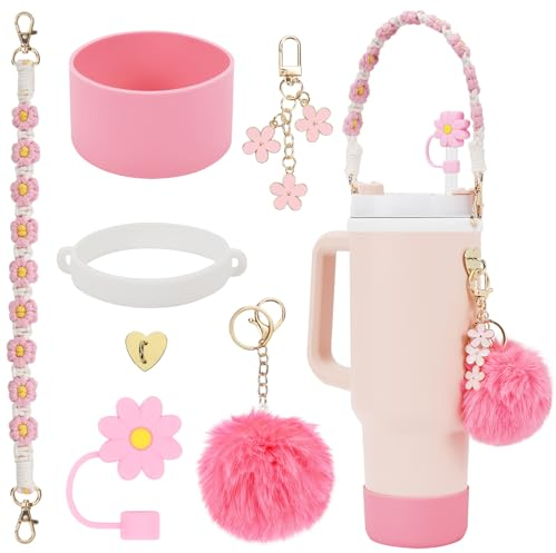 Stanley Accessories Set: Bottle Strap, Siliocone Boot & Straw Cover for 40oz & 30oz Tumbler (Pink)