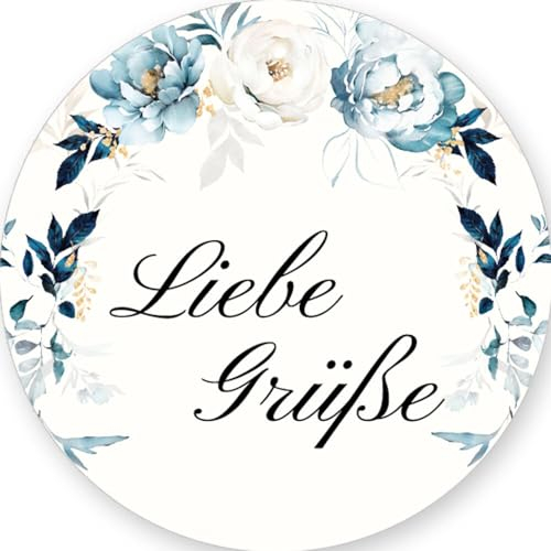 50 Aufkleber LIEBE GRÜßE - Blumenmotiv Rund Ø 4,5 cm, Besondere Anlässe Grüße, Motiv-Sticker