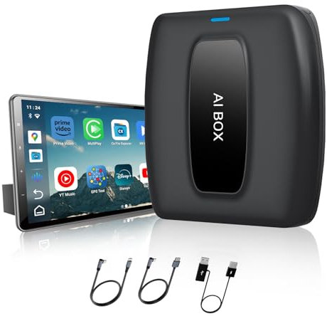 VeloBlast 3-in-1 CarPlay AI Box, Wireless CarPlay & Android Auto Adapter, Drahtlose Multimedia-Box mit integriertem YouTube und Netflix, 4GB+64GB, herunterladbare Apps, unterstützt SIM und TF-Karte