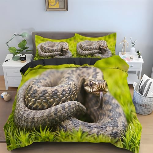 BAIL Sommer Bettbezüge 240x260 Wiese, Bettwaesche Viper, Bettbezug Mikrofaser 3teilig, Bettwäsche Weich Atmungsaktiv und 2 Kissenbezüge 80x80 cm, mit Reißverschluss
