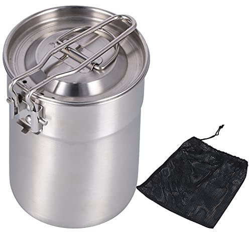 Msiud Camping Topf Mit Deckel und Faltbarem Griff 1L, Kochtopf für Gaskocher Edelstahl Kochgeschirr Faltbar Tasse Mit Klappgriffen für Picknick Wandern Rucksack Tragbarer Picknickherd