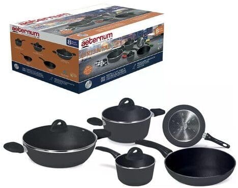 Aeternum Oriental Fusion Set Batteria di Padelle e Pentole 8 pezzi, Adatto all'induzione, Alluminio, Black