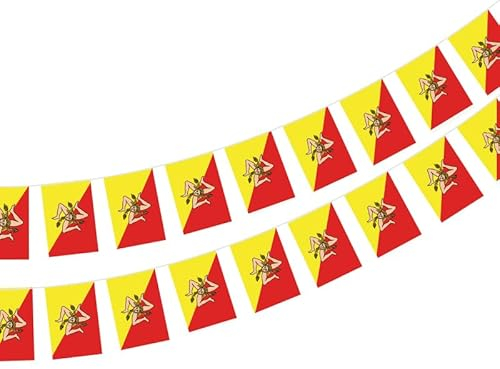Bandiera Sicilia, Bandiera 40 Unità, Ghirlanda Sicilia 11.4M, Bandierine Sicilia 14x21 cm per Decorazioni Bar