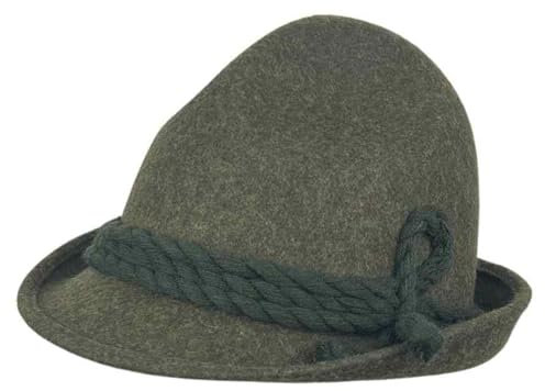Original Herren Trachtenhut mit Kordel für Oktoberfest, Lodenhut – 100% Wollfilz Qualität für Damen und Herren geeignet (DE/NL/SE/PL, Numerisch, 61, Oliv)