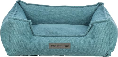 Trixie Hundebett Gano eckig, mit Samtbezug – 100 x 80 cm, Petrol | Kuschelig weicher Hundekorb, waschbar – für mittelgroße Hunde, integriertes Kissen und rutschfester Boden
