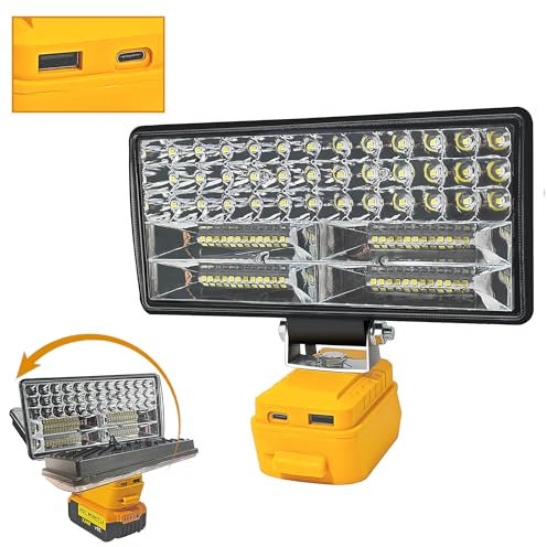 Lampe LED sans Fil pour Batterie Dewalt 18V/20V, 90W Baladeuse Lampe 6800LM de Chantier Alimenté Par Pile, Projecteur Portable avec Charge Type C & USB la Pêche,Camping, Garage (Sans Batterie)