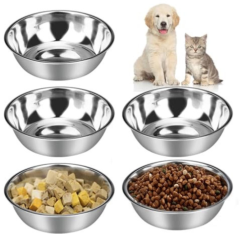 Lot de 5 bols de chat en acier inoxydable pour chat antidérapant et résistant aux fuites