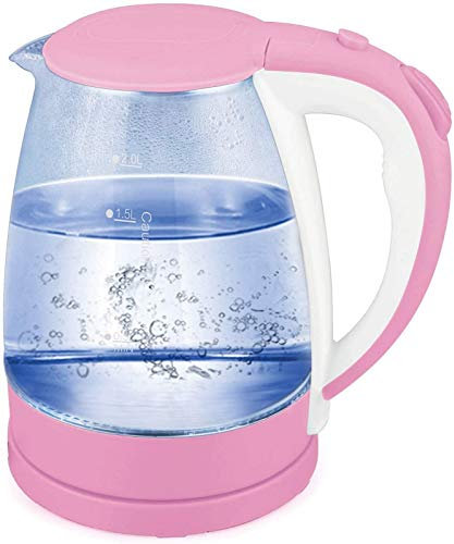-Kitchen Electric Glass Kettle 2 Liter Portable Office Use Pure Glass Cordless Auto Power Off Quick Boil Tea Jug Kettle (2L) Efficency/Pink