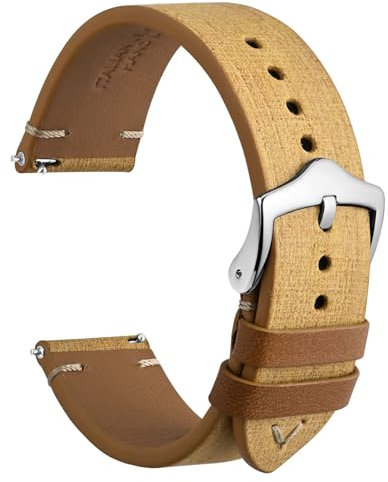 WOCCI 18mm Leder Uhrenarmband, Vollnarbiges Kalbsleder (Gelb)