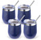 Volhoply 12oz Stainless Steel Wine Tumbler with Lid Bulk 4 Pack,350ml Double Wall Vacuum Stemless Wine Glasses,Metal Travel Coffee Mug with Straw,Insulated Cup Gifts for Women,Christmas（Navy,4 Set）