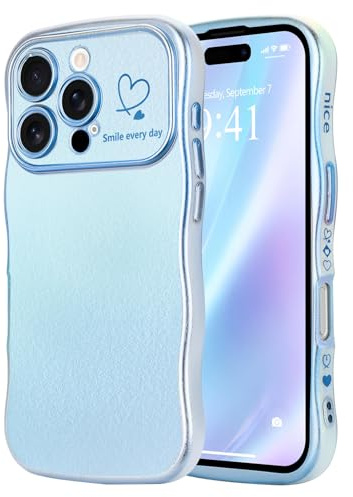 LCHULLE for iPhone 16 Pro Case for Women Girls,Cute Rainbow Colorful Wave Frame Curly Shape Love Heart Gradient Cover,Shockproof Camera Protection Phone Case for iPhone 16 Pro 6.3,Colorful Blue