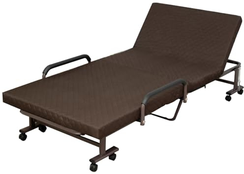 Klappbett Erwachsene mit Matratze, Klappbares Gästebett mit Rollen und Rückenlehne Verstellbar, Klappbett mit Matratze & Armlehnen, für Schlafzimmer Büro(190x65x33cm)