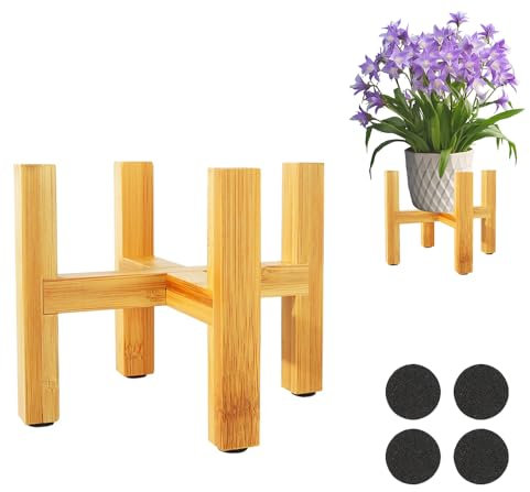 Plant Stand Indoor, 7.87in/20cm Wooden Flower Pot Stand, Sturdy Bamboo Plant Display Holder Rack, Mid Century Plant Holder for Indoor&Outdoor, Garden, Yard, Home, Office (Plant and Pot Not Included)