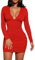 Haibang Women's Sexy Long Sleeve V Neck Ruched Bodycon Mini Dress Party Cocktail Club Dress Casual Tight Fitted Short Dresses Red