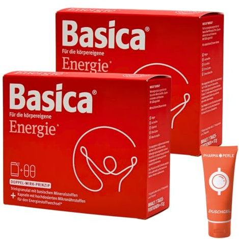 Basica Energie 2x 7 Tagesportionen I basisches Trinkgranulat + Kapseln I für körpereigene Energie und geistige Leistungsfähigkeit I Zink, Vitamin B, Magnesium I Spar-Set plus Pharma Perle give-away