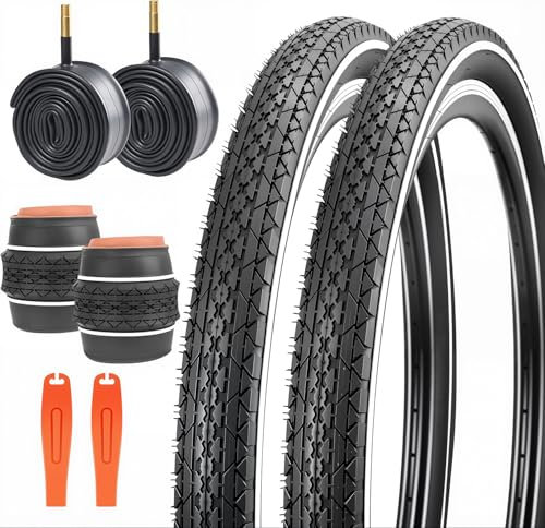 ZUKKA Set Fahrradreifen Faltbarer 26 Zoll Reifen 26x2,125 Fahrrad Mantel 57-559 Plus 2er-Pack 26 Zoll Schlauch Ventil kompatibel 26 Fahrradreifen und schlauche für Beach Cruiser Fahrrad