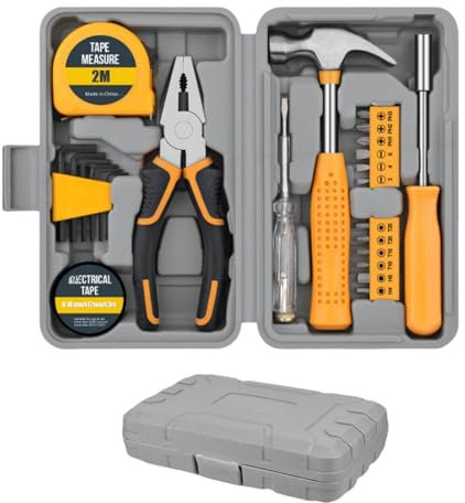 24pc Yellow Household DIY Tool Kit Set, Home Small Tools Kit with Storage Box, Portable Tool Box Set, Essential Mini Hand Tool Box for Repairs and Maintenance at Home, Office, School, and Garage