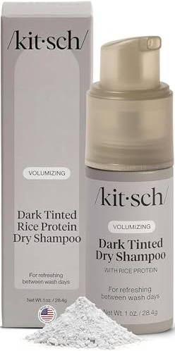 Kitsch Volumizing Rice Protein Dry Shampoo Powder - Dry Shampoo for Women & Men, Dark Hair, No White Cast, Absorbs Oil, Non-Greasy, Fragrance Free, Travel Size | Ideal Gifts for Women- Dark Tinted 1oz