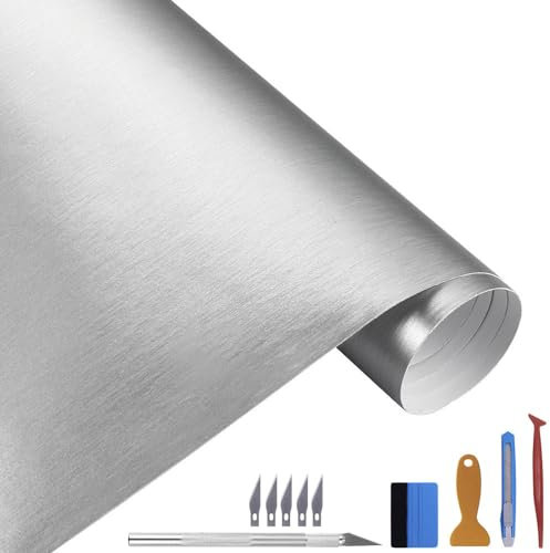 NewL 100cm x 300cm Silber gebürsteter Edelstahl Metallic Vinyl Folie Folie Matt Chrom Auto Wrapping Folie Aufkleber Folie Folie Folie Aufkleber Bogen für Motor Laptop Möbel