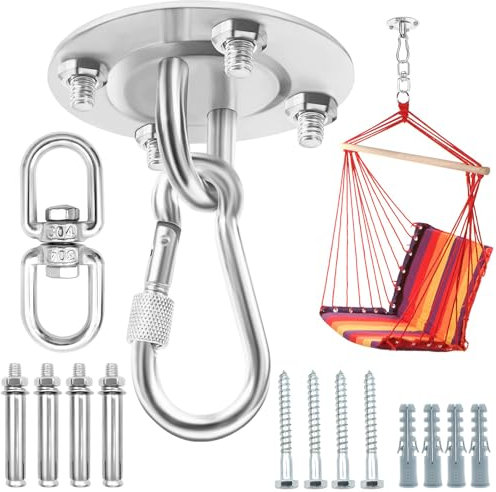 Gancio Soffitto in Acciaio Inossidabile 400 kg capacità Portante 360° Rotazione, Staffa da Soffitto per sacco da boxe in acciaio inossidabil, Gancio da Soffitto Resistente per Sedia Sospesa, Amaca