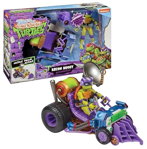 TEENAGE MUTANT NINJA Turtles T02001 Ninja Turtles Buggy Fahrzeug Deluxe mit Figur 12 cm Donatello für Kinder ab 4 Jahren, Grün
