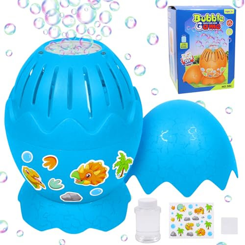 Dinosaurier Eier Seifenblasenmaschine, Automatische Seifenblasenmaschine Kinder, 13 Löcher Lichtblasenmaschine,10000+ Blasen Minute mit 1 x Seifenblasen Flüssigkeit für Geburtstag Party Hochzeit(Blau)