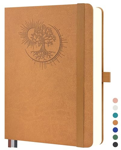Mlife Notizbuch A4 mit Lebensbaum-Design–360 Seiten,100g Papier,PU-Cover,elastisches Band,Stifthalter,3 Lesezeichen–Ideal für Beruf, Studium & Geschenk(Braun)