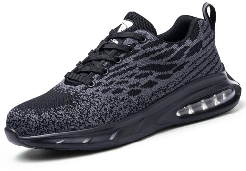 BVTUD Steel Toe Cap Trainers Men Women Lightweight Safety Trainers Work Safety Shoes with Air Cushion Comfortable Steel Toe Cap Boots Black, 7 UK