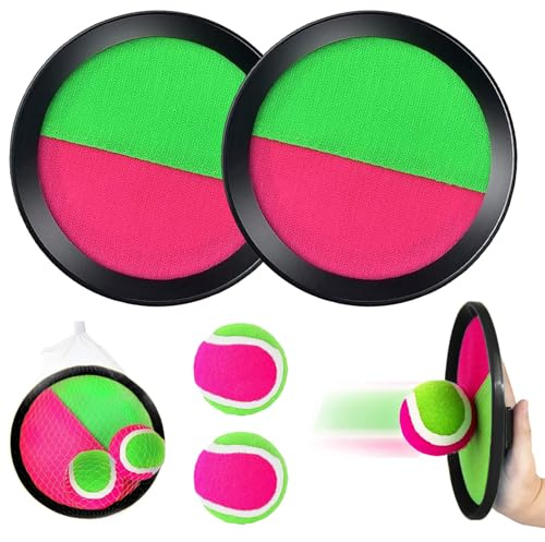 Captura Bolas Raqueta Set, Juego de Bola y Lanzamiento Playa Agua Jardin Exterior Interior Piscina Terraza, 2 Palas y 2 Bolas para Infantiles Adult 2 3 4 5 6 7 8 9 10 Años Cumpleaño Pascua Regalo
