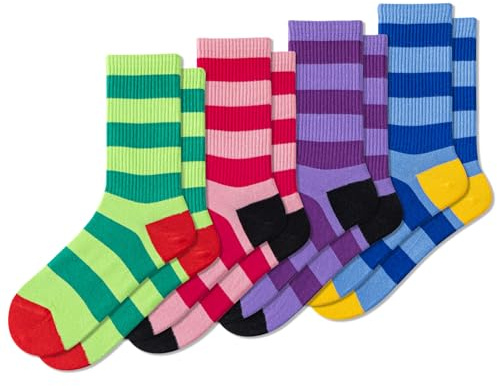 Fszsaa Fun Novelty Striped Retro Crew Socks for Women - Sporty Calf Cotton Casual Socks, Circus Stripes, One size