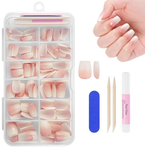 BUTBU 120 Pièces Faux Ongles Court, Ongles à Presser, Press on Nails, Faux ongles Autocollants, Ongles Artificiels Réutilisables Ronds Brillants pour Femmes Filles