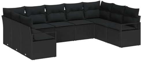 vidaXL 9-teiliges Garten-Sofa-Set mit Kissen, modulare Schwarze Poly-Rattan-Couch für 6 Leute, Coole wetterfeste Gartenmöbel für die Terrasse oder die Lounge – perfekt für den Sommer.