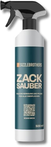 Zack Sauber Oberflächenreiniger 500 ml - Streifenfreier Fett- & Küchenreiniger mit frischem Zitronenduft - Für Edelstahl, Kochfelder, Grillhaube, Küchengeräte & mehr - SizzleBrothers