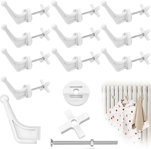 Boloest 10pcs Round Radiator Hooks, ABS Screw Hooks for Heaters,Towel Rail for Heaters, Radiator Hanger for Bathroom Kitchen (White)