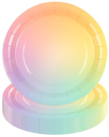 DHAIQC 50 piatti di carta arcobaleno per feste, 17,8 cm, colori pastello, piatti usa e getta, forniture per feste, decorazioni per compleanni, sirene, matrimoni (arcobaleno)