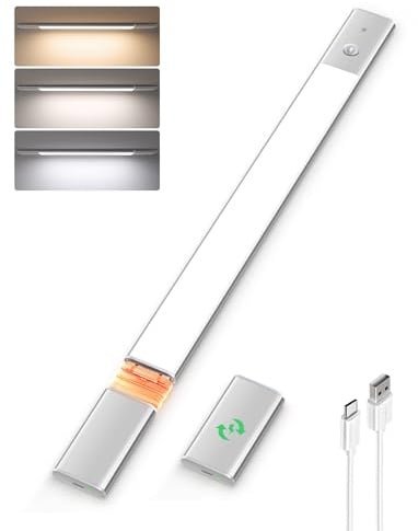 EZVALO Schrankbeleuchtung Kabellos 50CM, Abnehmbarer Akku, Touch Dimmbar 3 Farbten Unterbauleuchte Küche LED, Magnetische Schranklicht mit Bewegungsmelder für Schrank Treppe(Silber, 1*50cm mit 3 Akku)