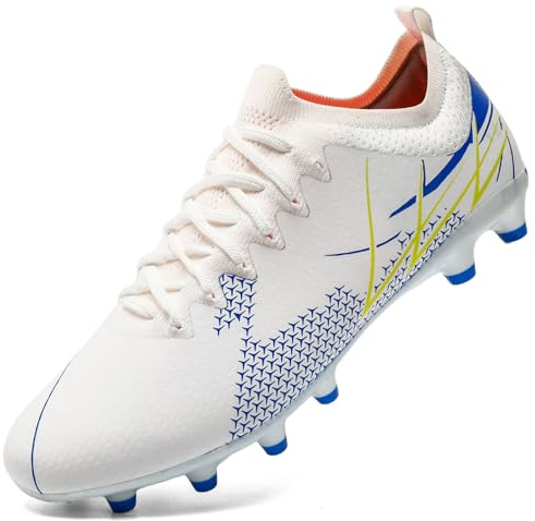 VLOOKST Scarpe da Calcio Uomo Tacchetti Scarpe da Calcetto Sneaker Scarpe Sportive Outdoor Scarpe da Ginnastica Bianco Blu Taglie 40