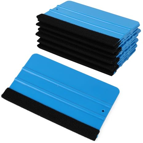 10pcs Espatula Vinilo Profesional, Espátula de Plástico y Fieltro | Ideal para Filmar Coches, Ventanas y Muebles, 13 X 8 cm, Color Azul