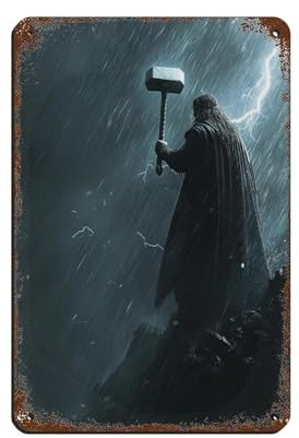 WJWART Thor, nordischer Gott des Donners, Retro-Poster, Metall-Blechschild, schicke Kunst, Retro, Eisenmalerei, Bar, Menschen, Höhle, Café, Familie, Garage, Poster, Wanddekoration, 20 x 30 cm