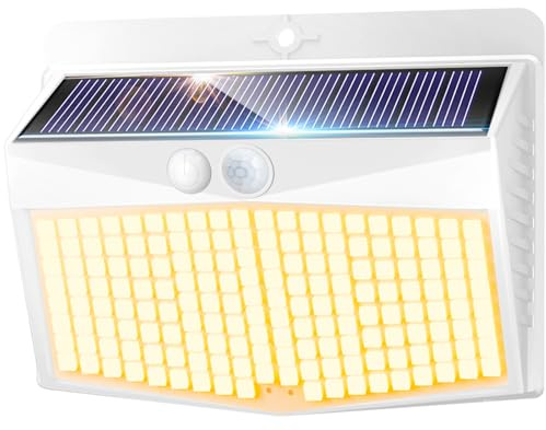 nipify Solarlampen für Außen mit Bewegungsmelder, 3 Modi Warmweiß Solarleuchten Beleuchtung IP65 Wasserdichte, 168 LED Superhelle Solar Lampe Aussen für Garten Hof Weißer Rahmen