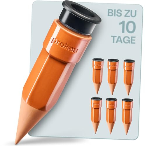 Praknu 6 x Coni di Irrigazione in Terracotta Piccolo – Fino a 10 Giorni di Irrigazione Automatica – a Prova di Perdite con Adattatore per Bottiglie PET – Facile da Pulire – Ideali per le Vacanze