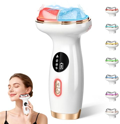 7-in-1 Cold Heated Facial Massager, Red Light Therapy for Face, Portable Microcurrent Facial Device, Cold Face Depuffer to Shaping and Reduce Swelling,Can Tightening Lifting Electric Gua Sha