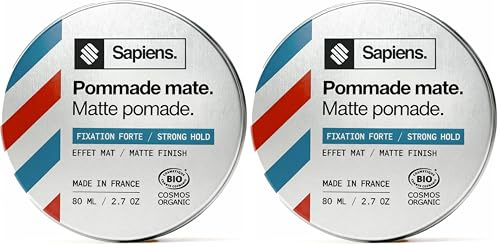 Sapiens Styling Haarwachs Männer - Mattes Finish & Flexibler Halt - BIO Zertifiziert & 98,5% Natürlich - Barber Qualität Haar Pomade - Frischer Minzduft - 80ml (Packung mit 2)