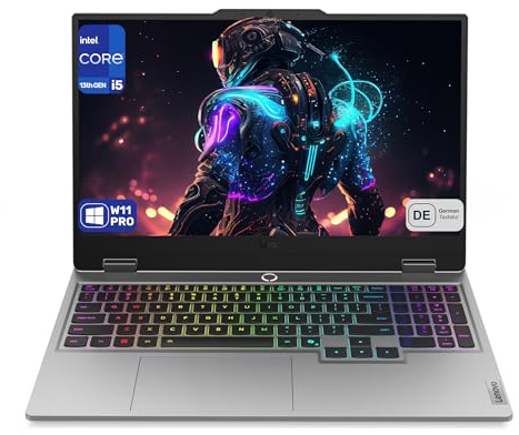 Lenovo LOQ 15IRX10 Gaming Laptop, Intel Core i5-13450HX, 64 GB DDR5 RAM, 4 TB PCIe SSD, 15.6 FHD (1920x1080) Display, NVIDIA GeForce RTX 5060, Deutsches Tastatur-Layout, W11 Pro, Luna Grau