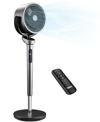 ROVSUN 40 Silent Pedestal Fan for Bedroom, 32 Speeds, 60-120°+120° Oscillating Cooling Fan, 12H Timer with Remote, Adjustable Height, LED Display & Ambient Light