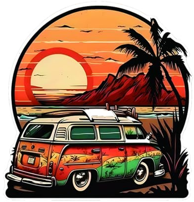 Vintage-Strand-Surf-Van-Aufkleber, Für Autofenster, Laptop, Stoßstange, Wand, Motorrad